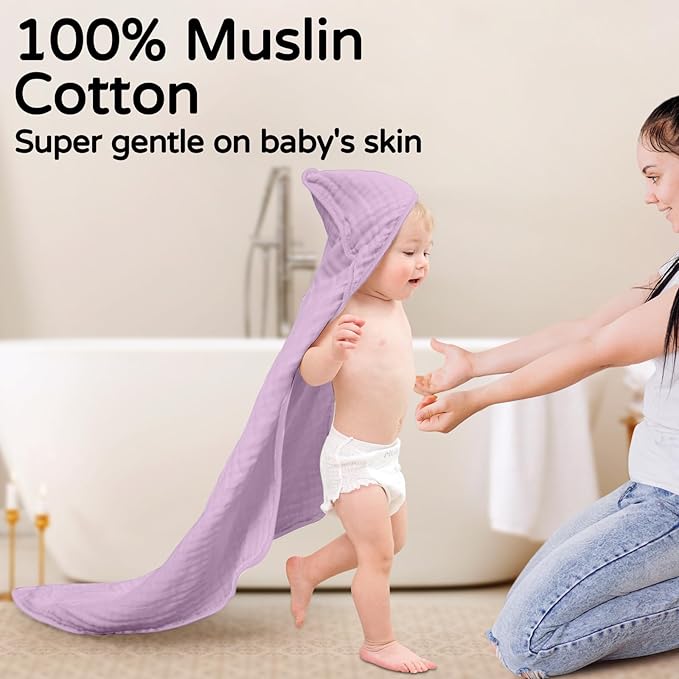 Yoofoss Hooded Baby Towels for Newborn 2 Pack 100% Muslin Organic Cotton Baby - Image 2