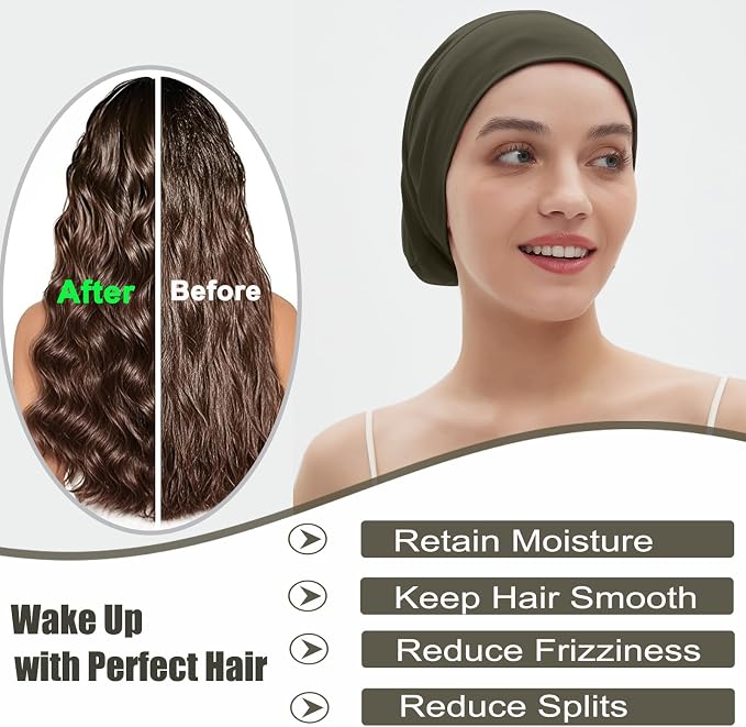 Sleep Cap Bonnet for Sleeping, Adjustable Cooling Ice Silk Lined Hair Bonnets - Image 4