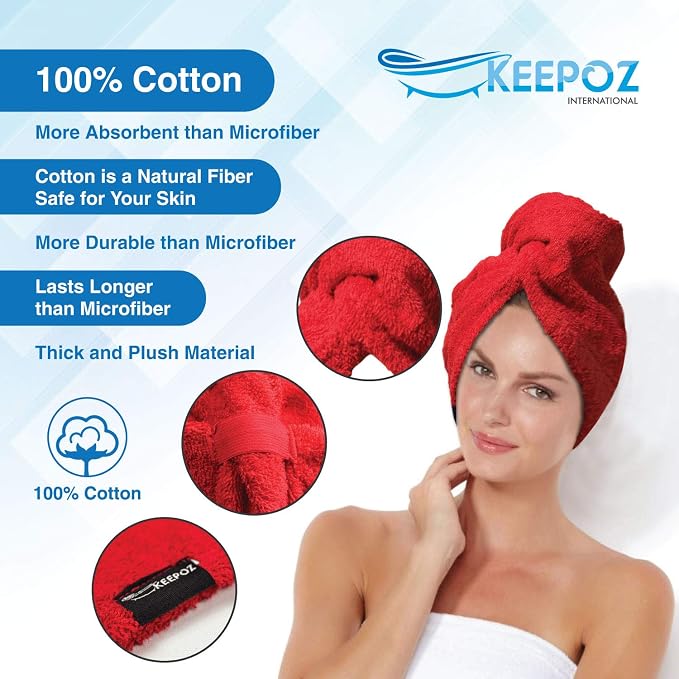 KEEPOZ Hair Towel Wrap Quick Dry 100% Cotton Super Absorbent Turban Head Wrap - Image 5