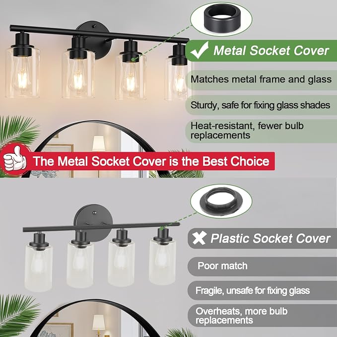 4-Light Bathroom Light Fixtures, Matte Black Modern Vanity Lights Over Mirror - Image 8