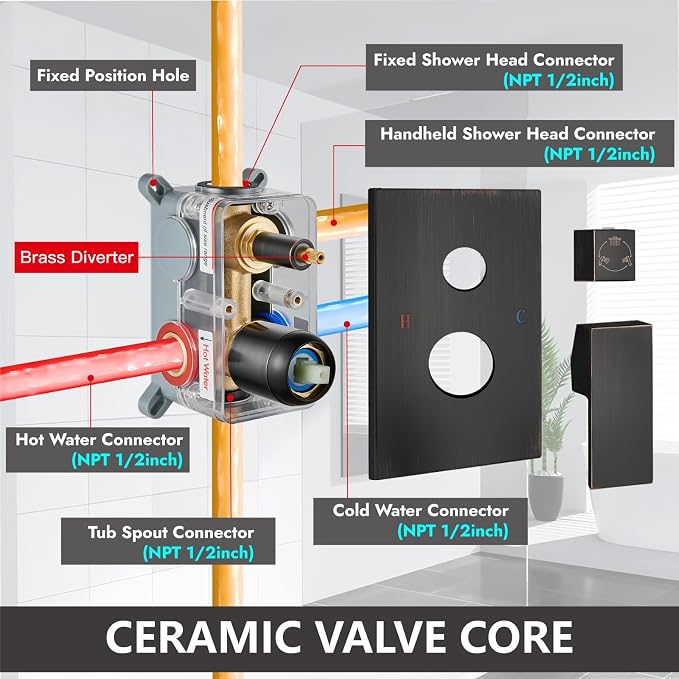 Midanya Shower System with Tub Spout, Bathtub Shower Faucet Set with Square - Image 6