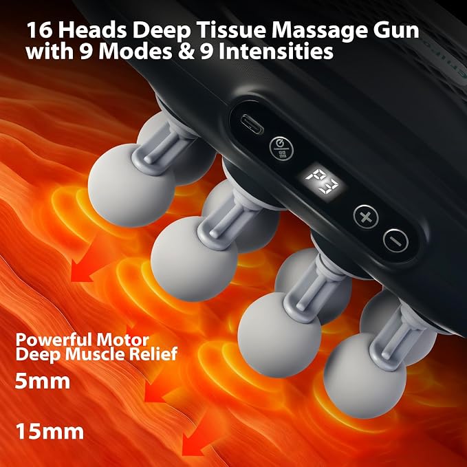 16 Head Massage Gun, Deep Tissue Percussion Massager - Image 4