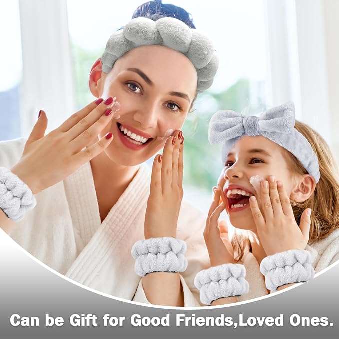 Zkptops 6Pcs Spa Headband for Washing Face Wristbands Set Women Bubble Makeup - Image 2