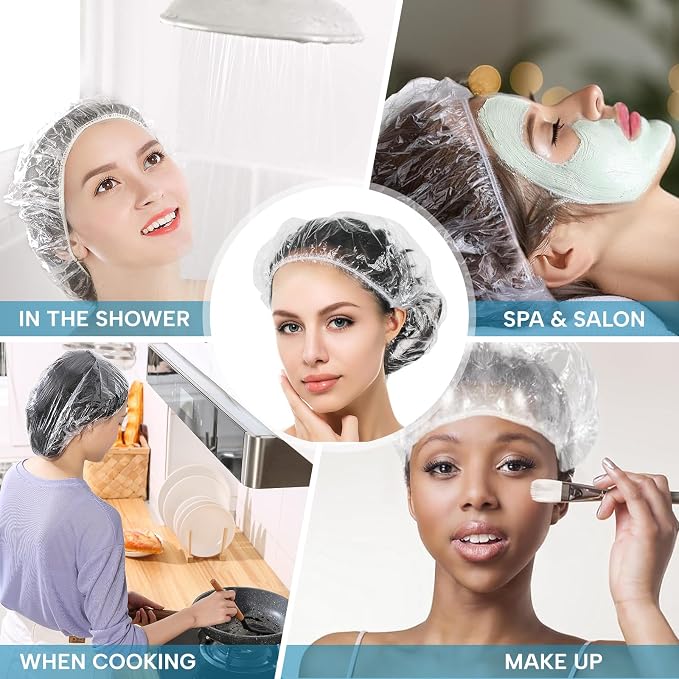 YIZIJIZI 50PCS Disposable Shower Caps, Large Thick Clear Waterproof Shower Cap - Image 7