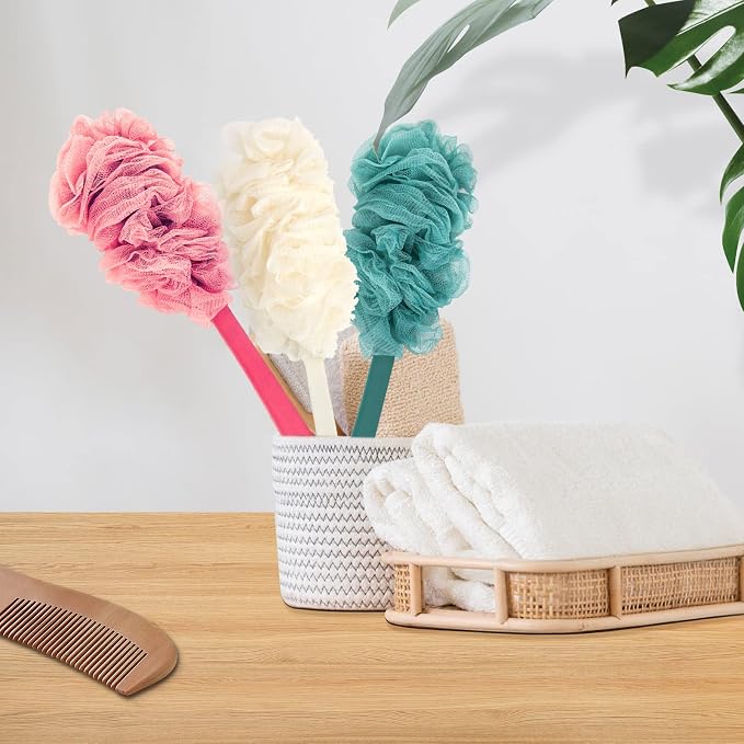 Back Scrubber for Shower, Qewro Loofah on a Stick as Shower Brush Exfoliating - Image 3