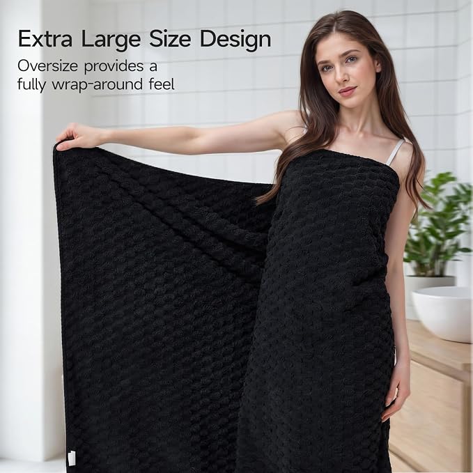 REDKISS Black Microfiber Towels Set of 6-35x70 Inches Oversized Bath Sheets - Image 6