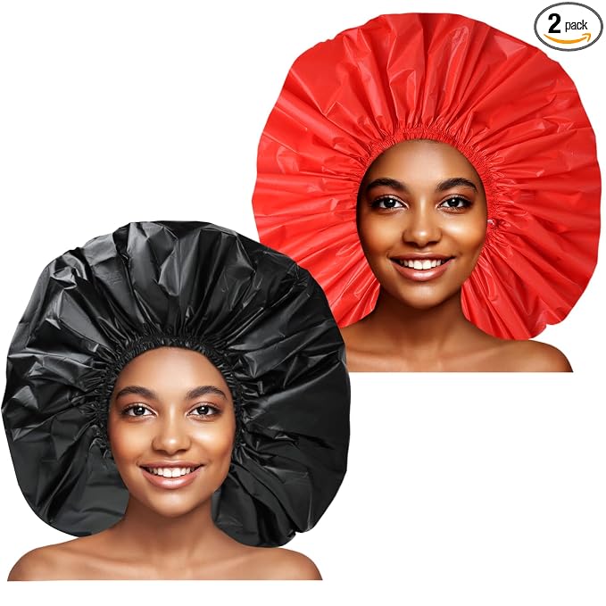 Jumbo Size Shower Cap 2 PCS Waterproof Shower Caps by CHFONGDIRECT