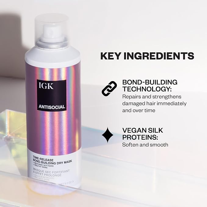 IGK ANTISOCIAL Bond-Building Dry Hair Mask Travel | Repair + Soften + Shine | - Image 3