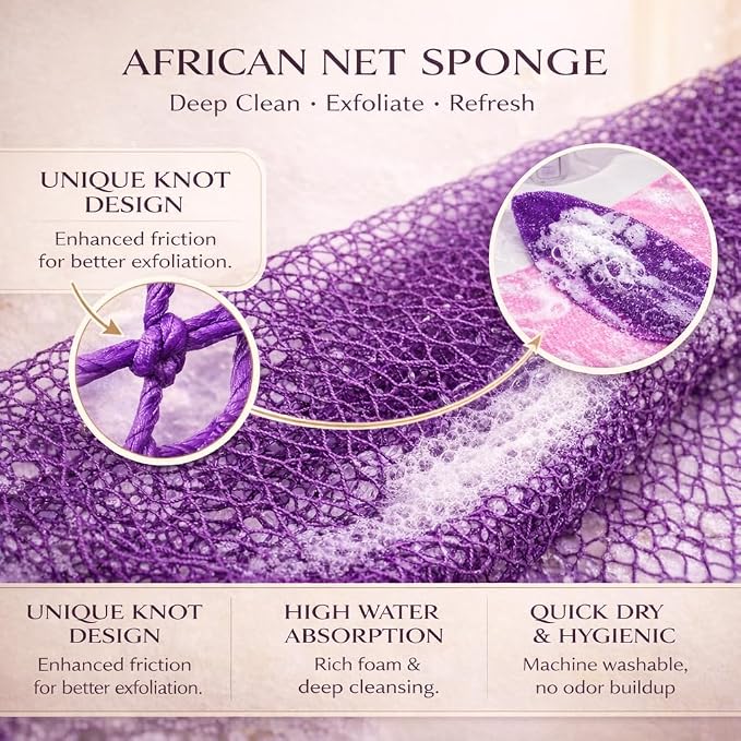 African Net Sponge Authentic, 3 Pieces African Exfoliating Net Sponge Body Back - Image 2