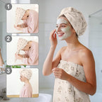 Absorbent Bath Towel Wrap Set for Women, Small Flower Print Towel Wrap After - Image 6