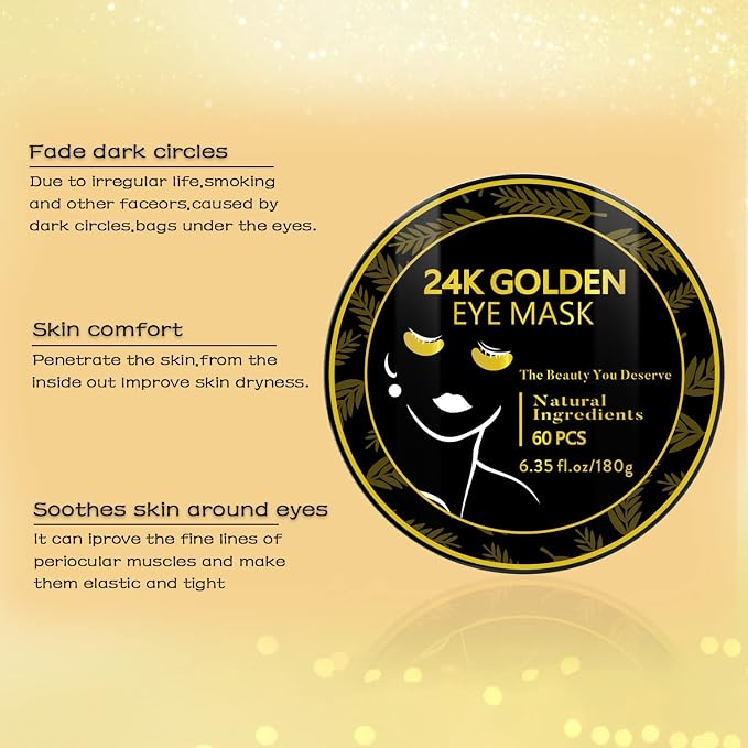 Under Eye Patches, 24K Gold Eye Mask, Collagen Gel Pads Patch Treatments - Image 3