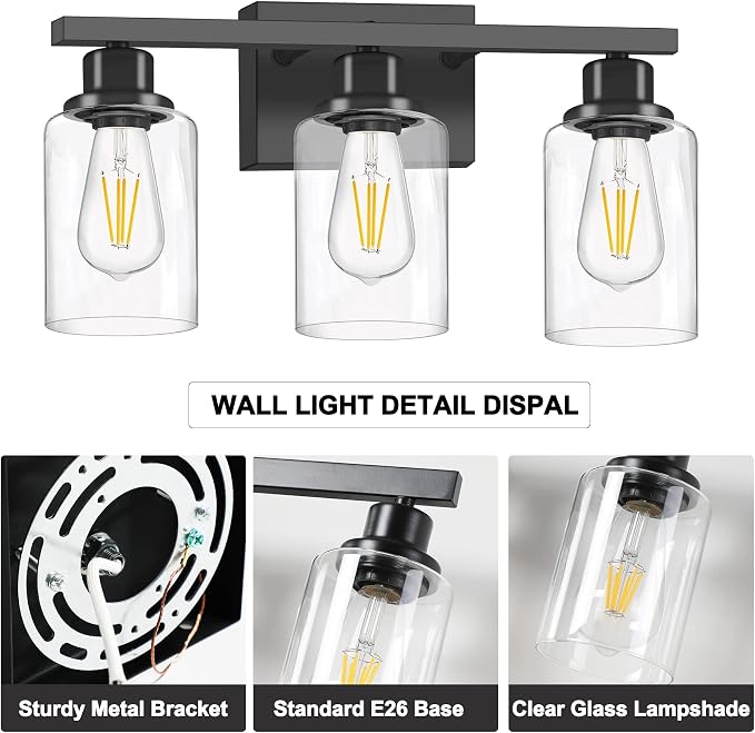 3-Light Bathroom Light Fixtures, Modern Bathroom Wall Lights Over Mirror - Image 7