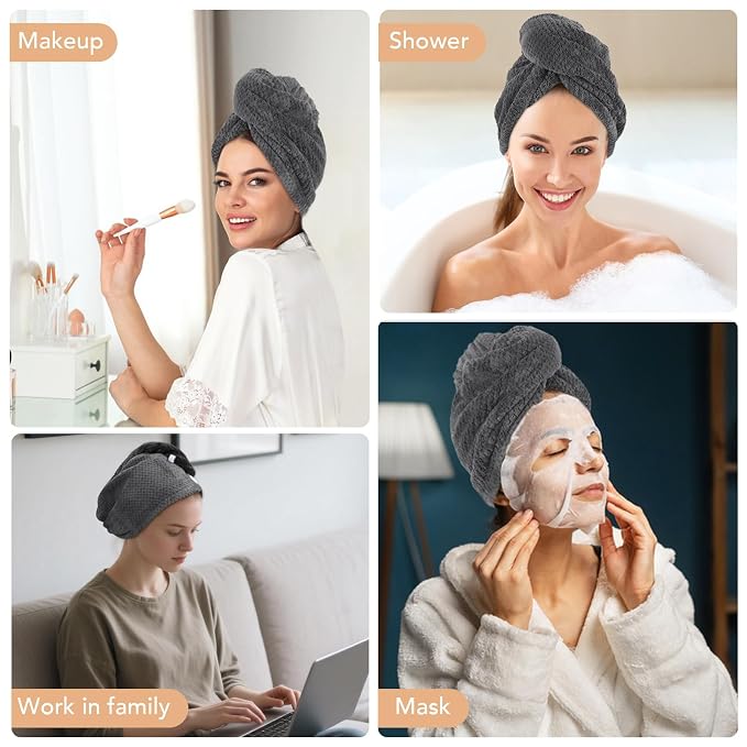 SINLAND Microfiber Hair Drying Cap Hair Towel Turban Twist - Image 8