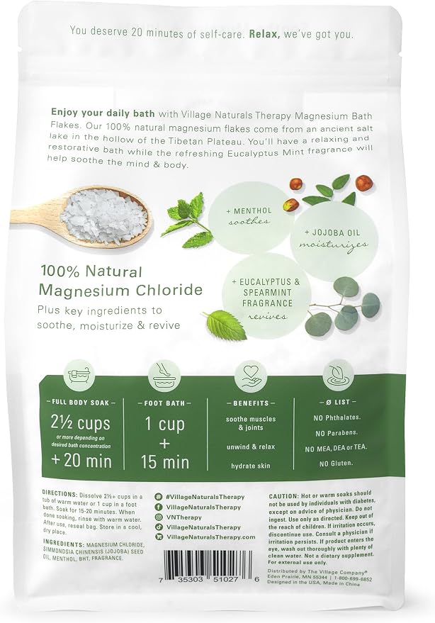 Village Naturals Therapy Muscle Magnesium Bath Flakes, Eucalyptus, Mint & - Image 2