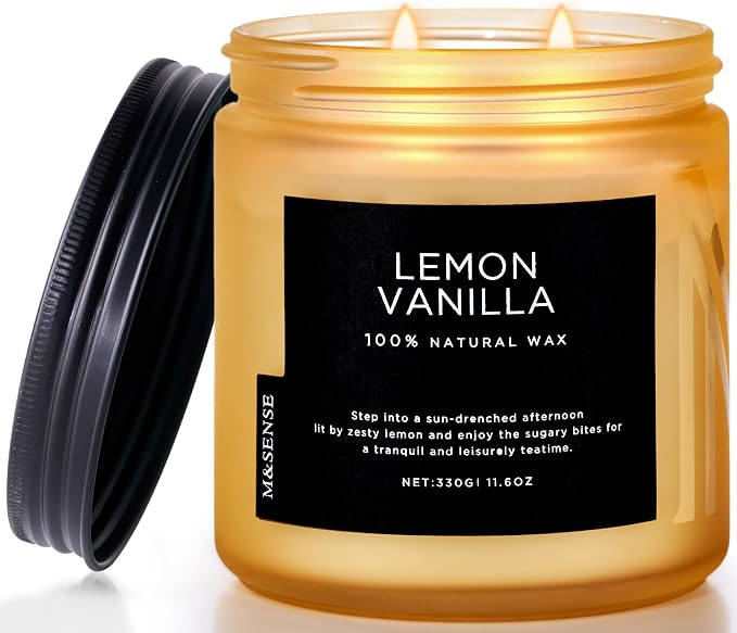 M&SENSE Lemon Vanilla Home Scented Candles, 11.6oz Organic Soy Wax, 70-Hour by MSENSE