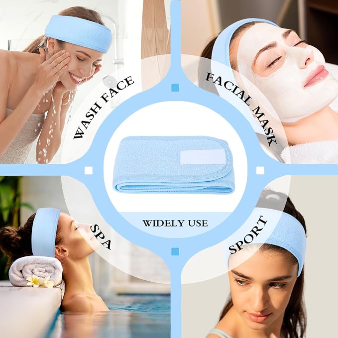 Whaline Spa Facial Headband Head Wrap Terry Cloth Headband 4 Counts Stretch - Image 7