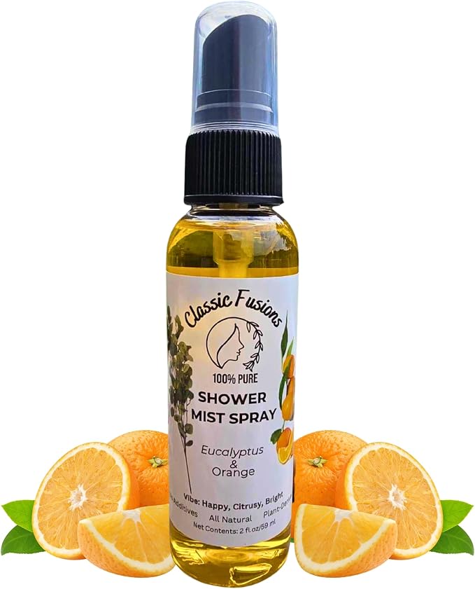 100% Pure Eucalyptus and Orange Oil Shower Spray- 2oz Natural Mist by ClassicFusions