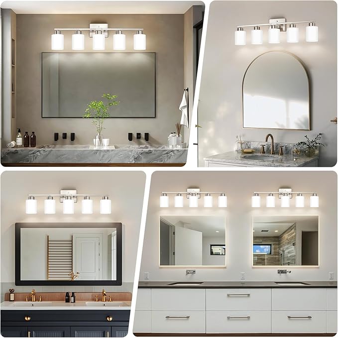 FonmYim Brushed Nickel Bathroom Light Fixtures, 5-Light Modern Vanity Light - Image 3