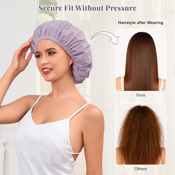 Shower Cap for Women Waterproof Reusable, Large Shower Cap Non-Slip - Image 4