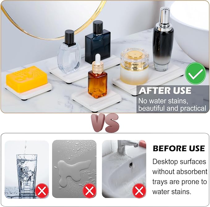 4PCS Stone Drying Trays for Bathroom Sink, Water Absorbing Stone Tray, Water - Image 5
