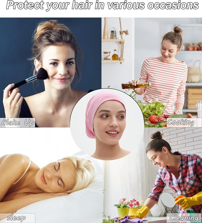 Sleep Cap Bonnet for Sleeping Black Women, Adjustable Cooling Ice Silk Lined - Image 9