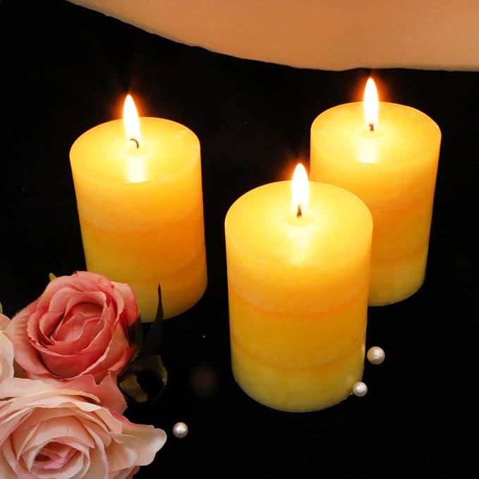 Yellow Pillar Candles 3x4 Inch Hand-Poured Lemon Scented Candles Lemongrass - Image 6