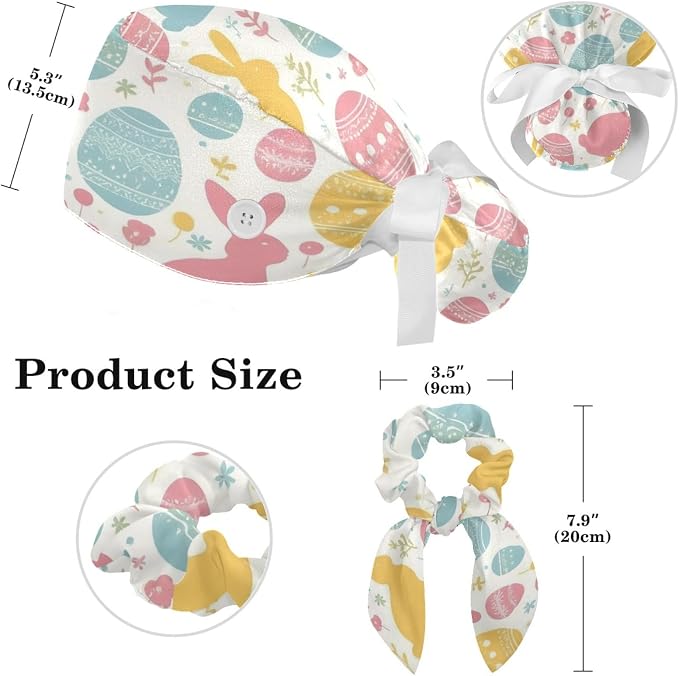Scrub Caps Women Ponytail Cute Pink and White Leaves Caps Bouffant Working Hat - Image 2