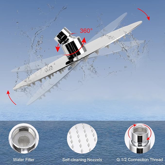 HarJue Filter Shower Head, High Pressure 8 Inch Rainfull - Image 2
