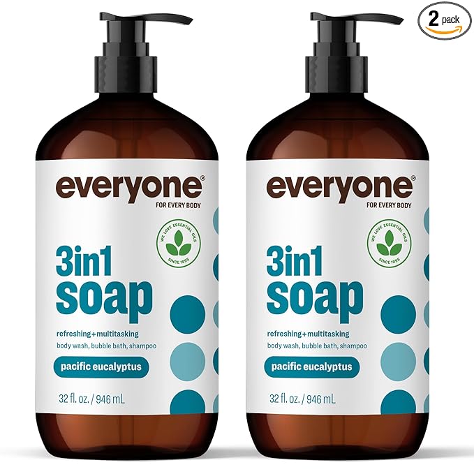 Everyone 3-in-1 Soap, Body Wash, Bubble Bath, 32 Ounce, Pacific Eucalyptus by Everyone