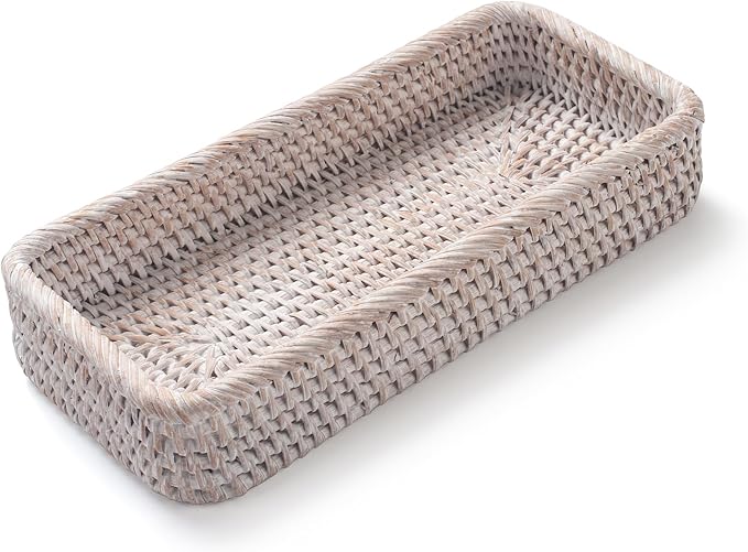 Rattan Bathroom Vanity Trays Toilet Tank Baskets Long Narrow Hand Towel Storage - Image 3