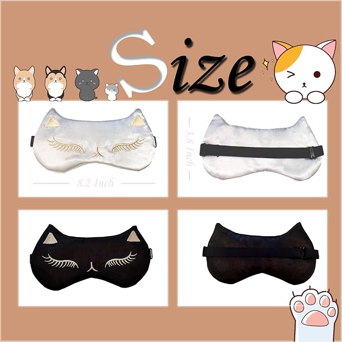 Cute Cat Sleep Mask for Kids, 2 Pack Silk Sleeping Eye Cover Adjustable Mask - Image 2