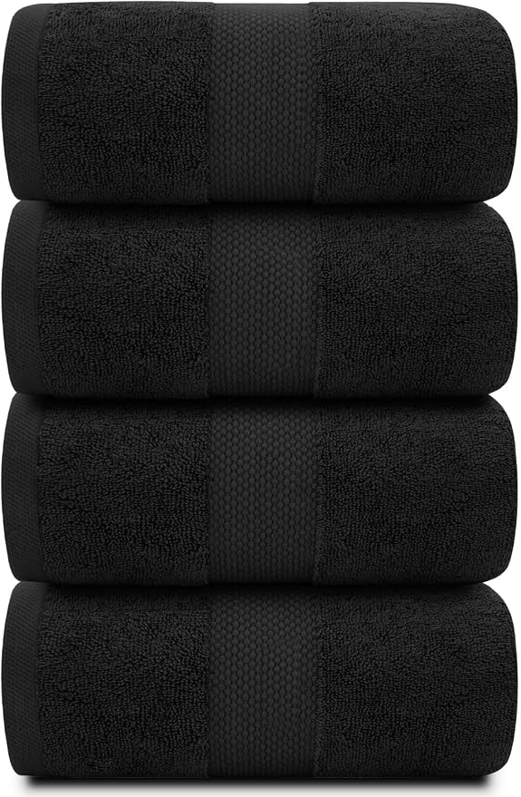 White Classic Luxury Black Bath Towels Extra Large | 100% Soft Cotton 700 GSM - Image 2