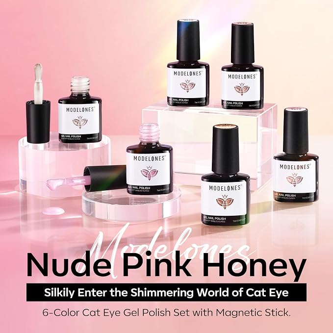 modelones Cat Eye Gel Nail Polish, 6 Colors Nude Gel Polish Pink Glitter Brown - Image 8