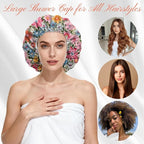 Shower Cap Reusable Double Layer Adjustable Elastic Waterproof EVA Hair Bath - Image 4