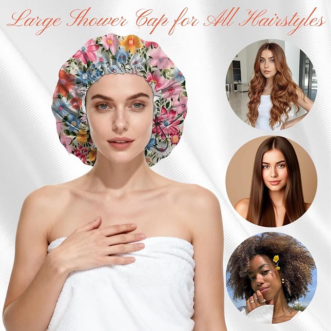 Shower Cap Reusable Double Layer Adjustable Elastic Waterproof EVA Hair Bath - Image 4