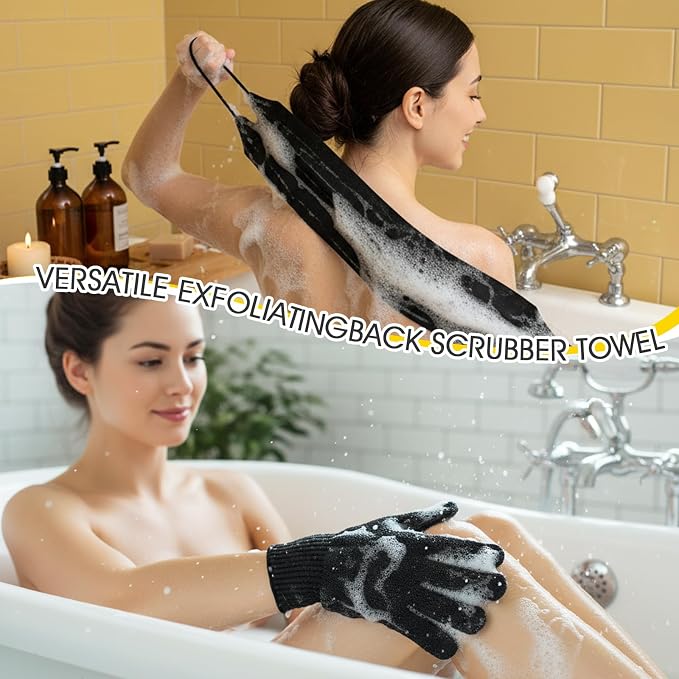 Sibba 3 Pcs Exfoliating Body Scrubber Bath Gloves Set Back Scrubber Shower - Image 7