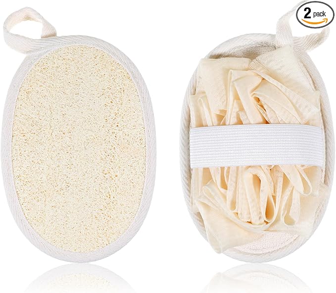 Jeffdad 2Pcs Natural Loofah Sponge, Premium Exfoliating Body Scrubber by Jeffdad