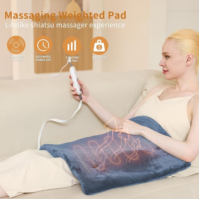 SAROO Heating Pad for Back Pain Relief, Massaging Weighted Heating Pads for Neck - Image 3