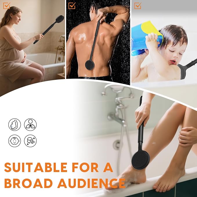 Back Scrubber for Shower, 24in Adjustable Handle Body Brush, Double Sided - Image 4