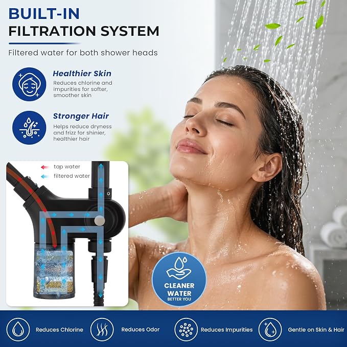 Ryamen Upgraded Dual Shower Heads Combo, 10 inch Filtered Shower Head - Image 4