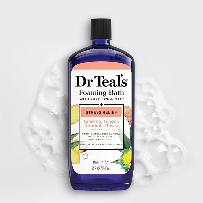 Dr Teal's Foaming Bath with Pure Epsom Salt, Stress Relief with Ginseng & Ginger - Image 8