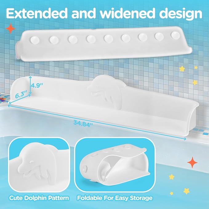 3FT Dolphin Pattern Bathtub Splash Guard Play Shelf - Image 2