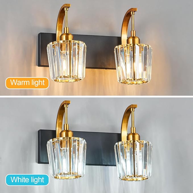 Modern Bathroom Vanity Light, 2-Light Black Gold Wall Sconce - Image 5