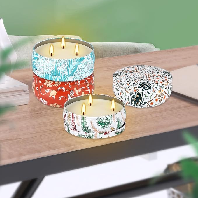 4-Pack Citronella Candle Set in Decorative Tropical Flower Tin Boxes - Image 4