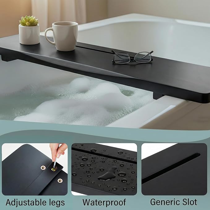 Elegant Black Bamboo Bathtub Tray Caddy - Image 7