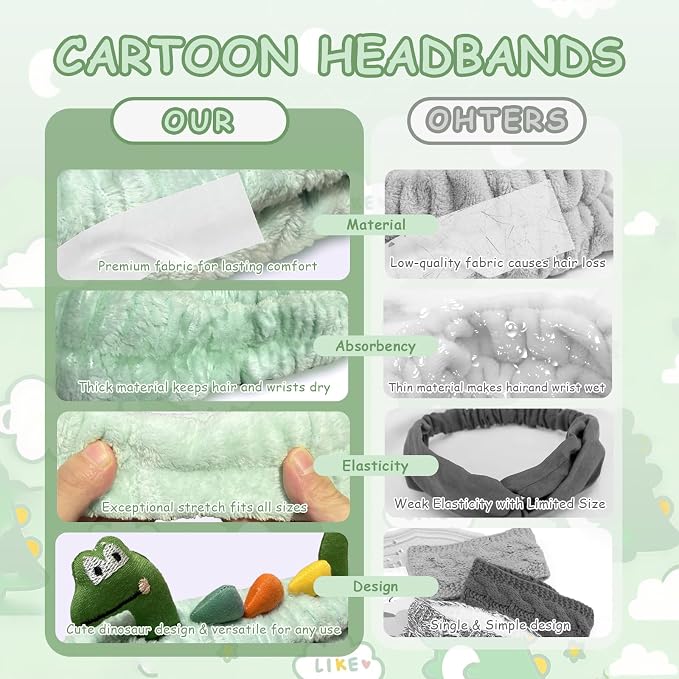 Funny Dinosaur Headband Cute Animal Cat Duck Frog Dinosaur Snail Kawaii Spa - Image 5