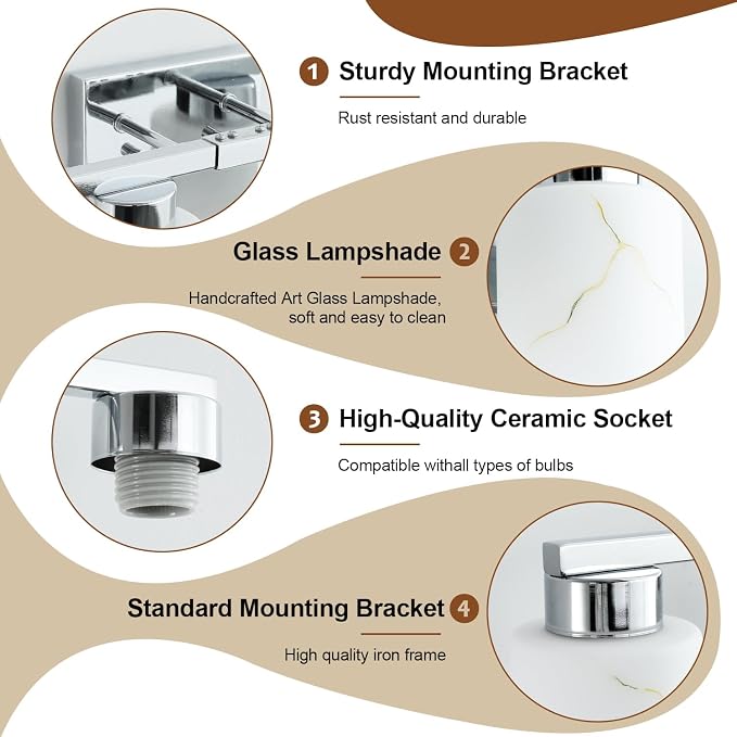 4-Light Bathroom Light Fixtures, Modern Vanity Lights, Chrome Metal Wall Lamp - Image 6