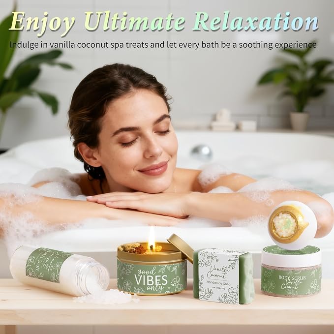 Spa Gifts for Women Bath Gift Set, Vanilla Coconut Spa Gift Baskets Home Bath - Image 7