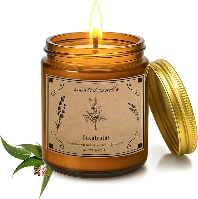 Home Scented Candles, 16oz Large Jar Scented Candle – Eucalyptus Soy Wax Candle by Unknown
