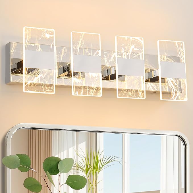 Modern LED Bathroom Light Fixtures Dimmable 4-Light Chrome Vanity Light by NADOSAHomeLighting